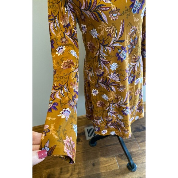 Mudd Dress Size Large Warm Gold & Purple Print Long Sleeve Stretchy Work Casual - Picture 3 of 12
